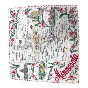 Vintage Minnesota Souvenir Handkerchief State landmarks Map Design Cotton READ